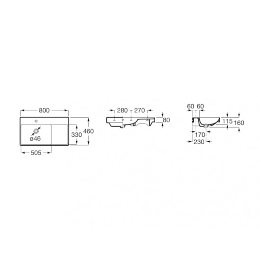 Lavatorio Suspenso Com Pratileira Lado Direito Ona Branco Roca 80x46cm - Imagem principal - dc9f5e39-6350-4a2f-bb22-de2217c6e53d