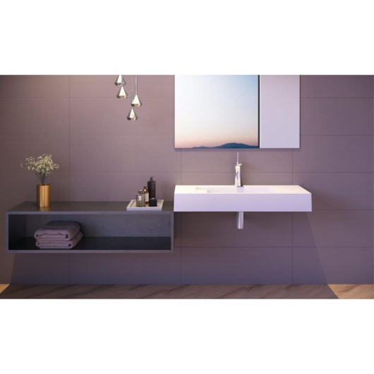 Lavatório Suspenso Duramatt Rodes 100 Branco Fosco Acetinado Sabbia - Imagem principal - cd7a41a4-a829-4df9-a7f7-754e4fc955c2