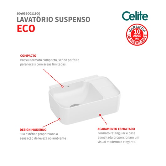 Lavatório Suspenso Eco 40x30cm Branco Celite - Imagem principal - 954fb80a-5ad0-4d19-b24f-b028a906b9a6