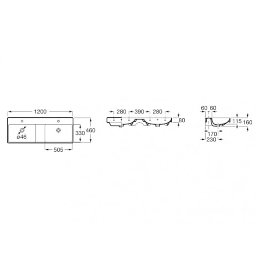 Lavatorio Suspenso Ona Branco Roca 120x46cm - Imagem principal - 4e5b365e-957f-4ba4-950e-0d7296103e54