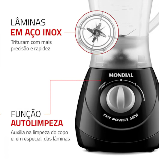 Liquidificador Easy Power L550B Preto Mondial 127V 500W - Imagem principal - ebe55455-b863-48c3-a8a3-74c756957387