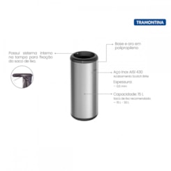 Lixeira Capsula Em Inox Sem Tampa Tramontina 15L