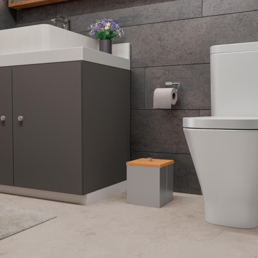 Lixeira Em Aço Inox Com Tampa De Bambu Luz Acetinado Tramontina 4,5L - Imagem principal - 93f26783-fb65-4056-b2a8-e8f3b755cc95