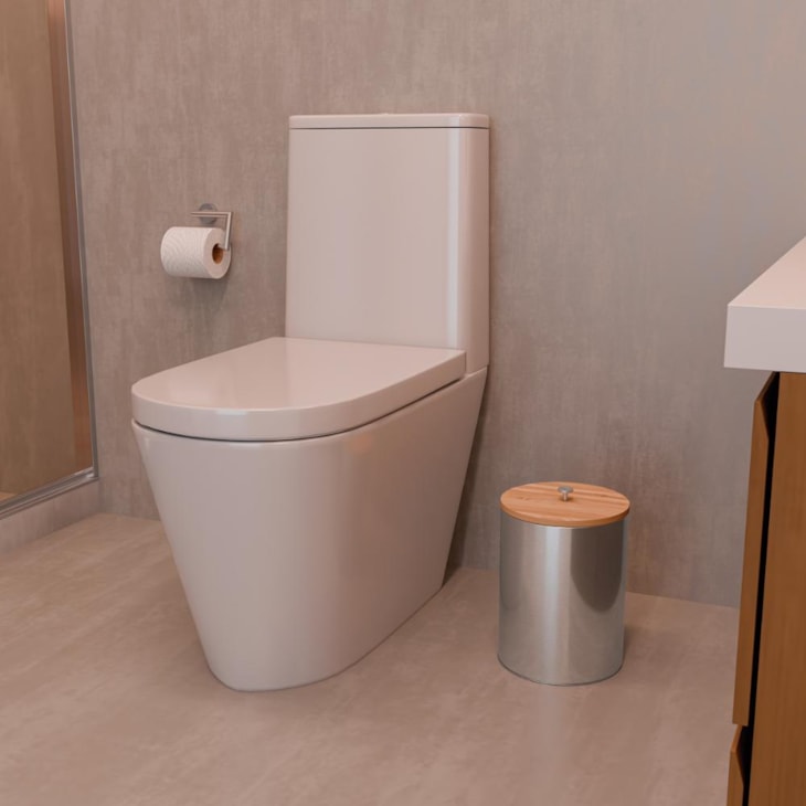 Lixeira Em Aço Inox Com Tampa De Bambu Útil  Acetinado Tramontina 5L