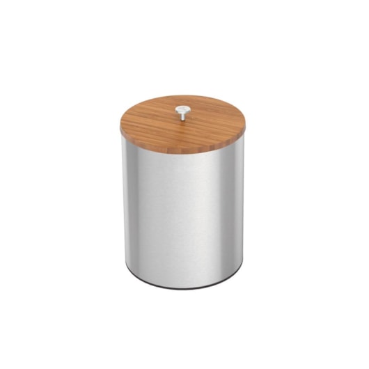 Lixeira Em Aço Inox Com Tampa De Bambu Útil  Acetinado Tramontina 5L - Imagem principal - 9f83b0b8-4db0-4a77-b5ba-fd7a132231e9