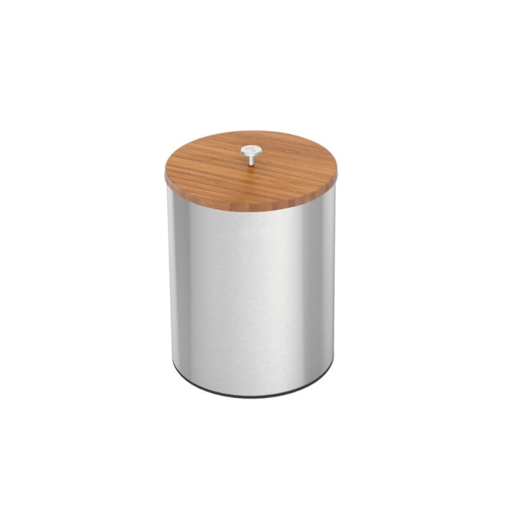 Lixeira Em Aço Inox Com Tampa De Bambu Útil  Acetinado Tramontina 5L