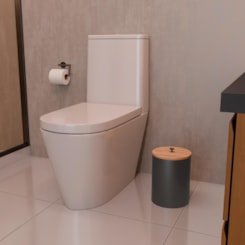 Lixeira Em Aço Inox Com Tampa De Bambu Útil Black Matte  Acetinado Tramontina 5L