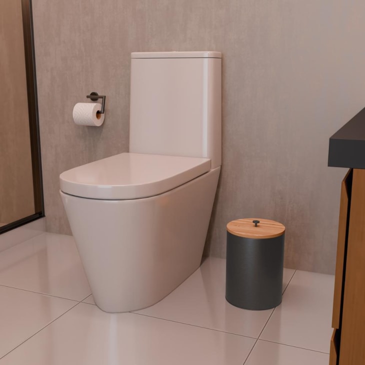 Lixeira Em Aço Inox Com Tampa De Bambu Útil Black Matte  Acetinado Tramontina 5L