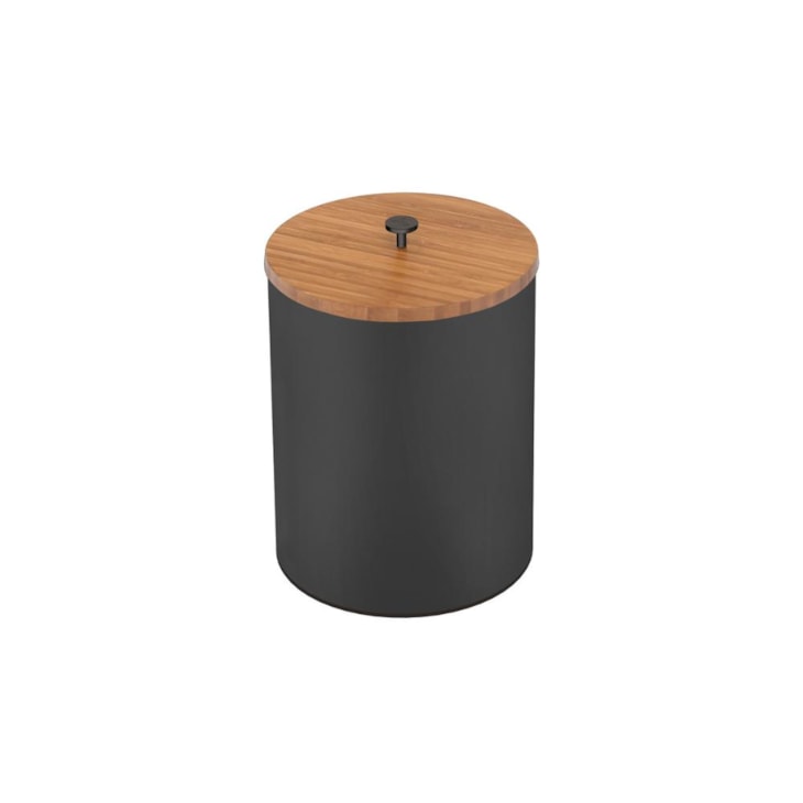 Lixeira Em Aço Inox Com Tampa De Bambu Útil Black Matte  Acetinado Tramontina 5L