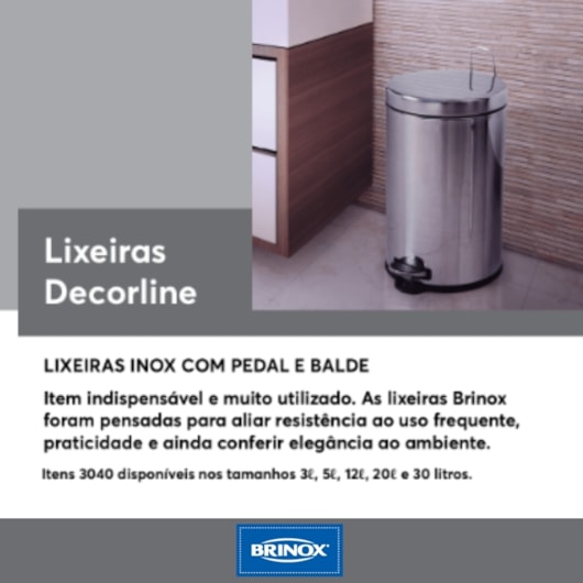 Lixeira Inox Com Pedal e Balde 5 Litros Brinox  - Imagem principal - a743c12f-1e3f-43bb-9934-4283c283a66d