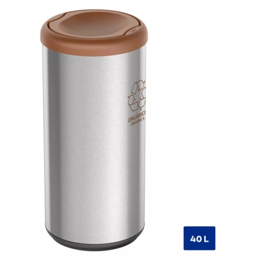 Lixeira Inox Piemonte com Acabamento Scotch Brite e Tampa Basculante Marrom em Polipropileno 40 L Tramontina - Imagem principal - e91b13c9-708d-49bc-a1e6-82657e5e8dd5