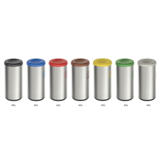 Lixeira Inox Piemonte com Acabamento Scotch Brite e Tampa Basculante Vermelha em Polipropileno 40 L Tramontina - Imagem principal - 77475319-41a6-4694-bb14-bab552de803e