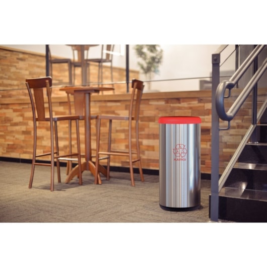 Lixeira Inox Piemonte com Acabamento Scotch Brite e Tampa Basculante Vermelha em Polipropileno 40 L Tramontina - Imagem principal - 7b093900-1586-4542-9368-a58c418ea6db