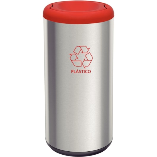 Lixeira Inox Piemonte com Acabamento Scotch Brite e Tampa Basculante Vermelha em Polipropileno 40 L Tramontina - Imagem principal - d9b95388-cfa0-4df7-9929-44db965bbd6c
