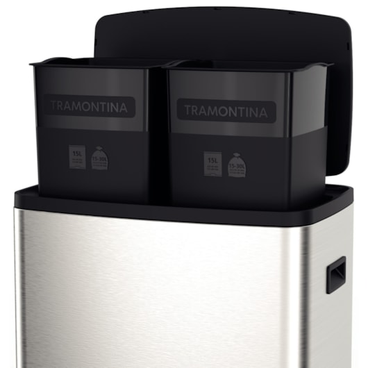 Lixeira Octos em Aço Inox com 02 Baldes Removíveis e Pedal Tramontina 15L + 15L - Imagem principal - 1f62fe8f-46a7-413f-a2c8-09f6f37c41d0