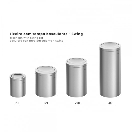 Lixeira Swing Em aço Inox Com Tampa Basculante Tramontina 12L - Imagem principal - 527a2fa5-5449-4a07-a11e-41d6e66a0558