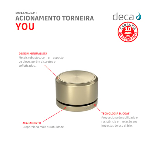 Loes Acionamento Torneira Rendondo You Summer Gold Deca - Imagem principal - 92f1af31-5794-4adc-a682-a5cbe05f61d9