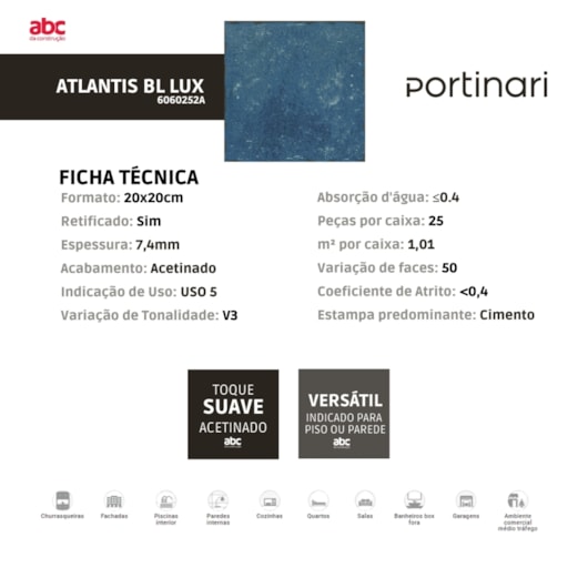Loes Porcelanato Portinari Atlantis Bl Lux 20x20cm Bold - Imagem principal - 9246a68e-857d-437c-8478-18abc8b2665a