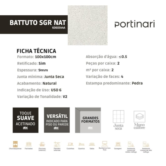 Loes Porcelanato Portinari Battuto Sgr Natural 100x100cm Retificado - Imagem principal - 47951d24-b5f1-4b5b-8ea2-6763f474578f