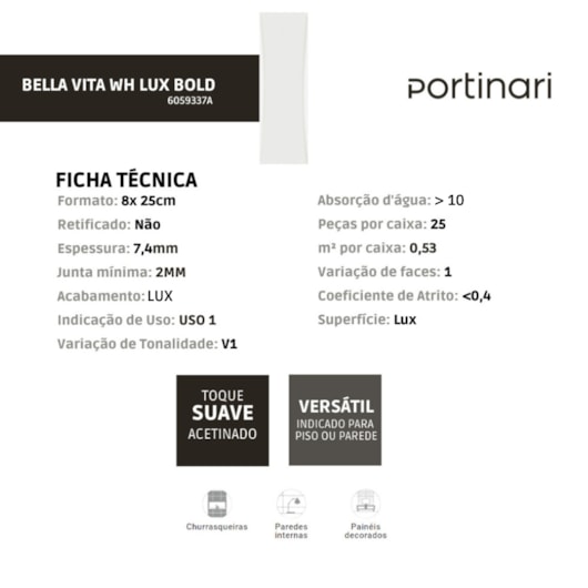 Loes Porcelanato Portinari Bella Vita Wh Lux 8x25cm Bold - Imagem principal - 2bf3c516-6909-4d77-8017-37d3df9a86fc