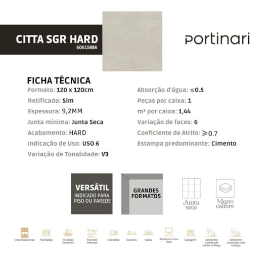 Loes Porcelanato Portinari Citta Sgr Externo 120x120cm Retificado - Imagem principal - 18df60c6-22eb-4c1b-acf8-d923e01f2945