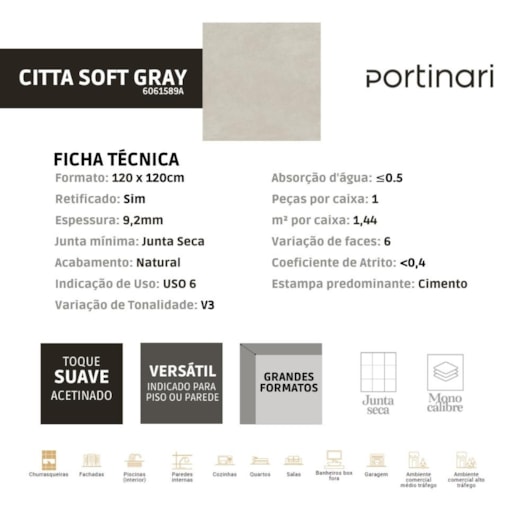 Loes Porcelanato Portinari Citta Sgr Natural 120x120cm Retificado - Imagem principal - cf0fc027-9488-46d6-8e15-92edeb19b8ac