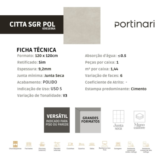 Loes Porcelanato Portinari Citta Sgr Polido 120x120cm Retificado - Imagem principal - 0cbc48d3-35b6-4b72-b46e-421c9aecfdff