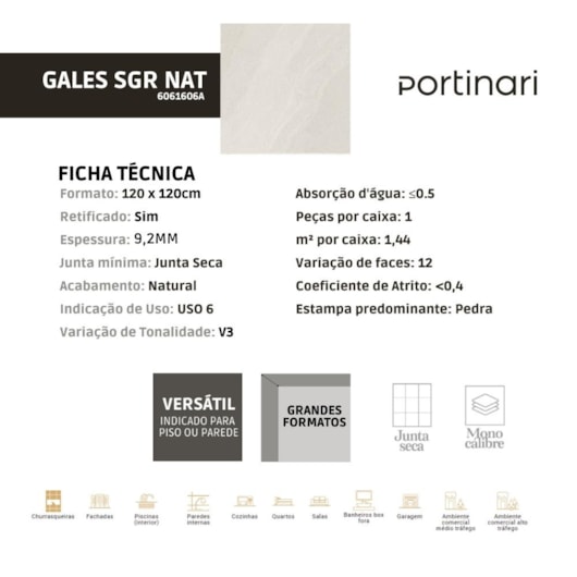 Loes Porcelanato Portinari Gales Sgr Natural 120x120cm Retificado - Imagem principal - 2d44e4fb-fdd8-4b66-9abe-b53fcf05f6f7