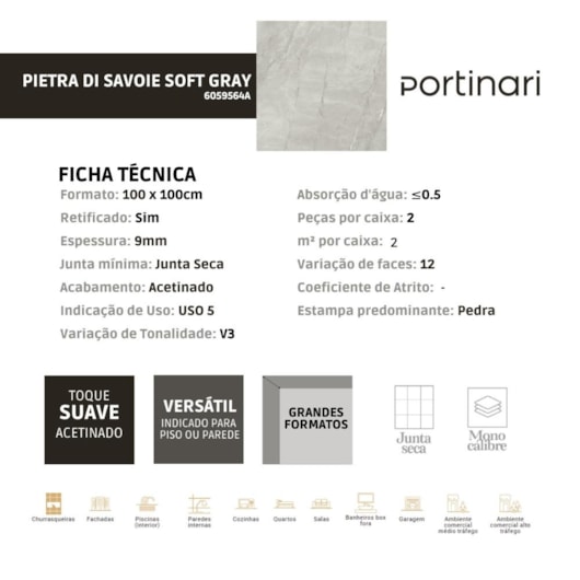 Loes Porcelanato Portinari Pietra Di Savoie Sgr Acetinado 100x100cm Retificado - Imagem principal - d2718c7d-3273-4d8d-a587-36d8634530b9