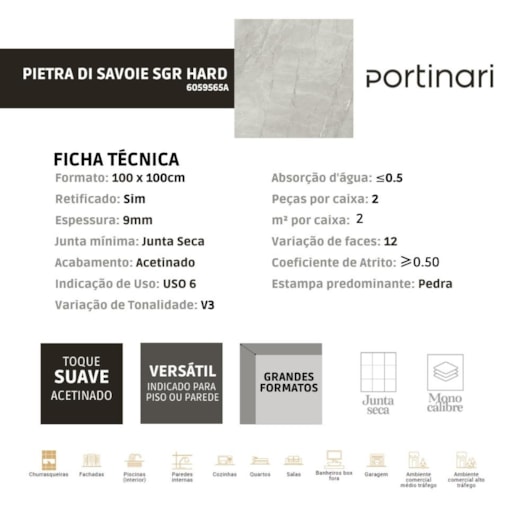 Loes Porcelanato Portinari Pietra Di Savoie Sgr Externo 100x100cm Retificado - Imagem principal - 52937ca1-a268-4968-a087-76a4cca47d53