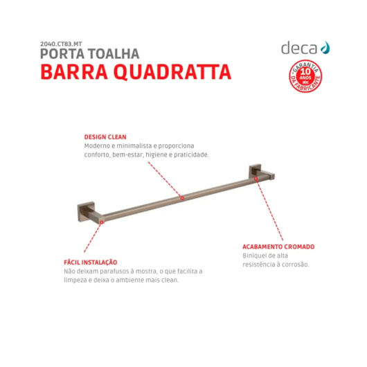 Loes Porta Toalha Barra Quadratta Corten Deca 59,6cm - Imagem principal - a1a6c2b7-748a-4c70-aff0-c601af01722f