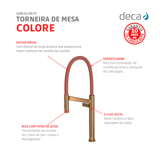 Loes Torneira Para Cozinha De Mesa Colore Red Gold/Terracota Deca - Imagem principal - c075ad66-fb1b-410a-b346-ccfe6f9960c0