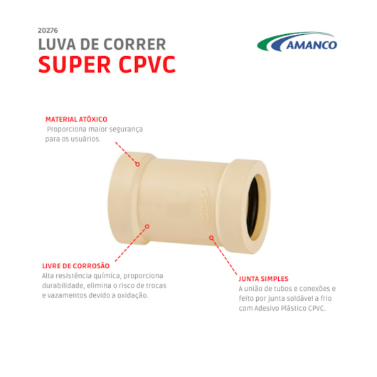 Luva De Correr Super Cpvc Amanco 28mm - Imagem principal - 5fbf88f0-2f5b-4e5c-aef4-bdba64d8d4de