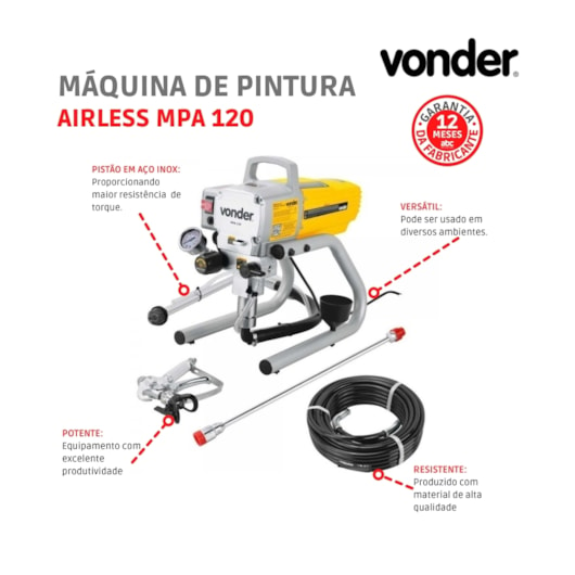 Maquina De Pintura Airless MPA 120 Vonder 1,2Hp 220V - Imagem principal - b9288309-118f-4e72-9c12-6aac08af18a6