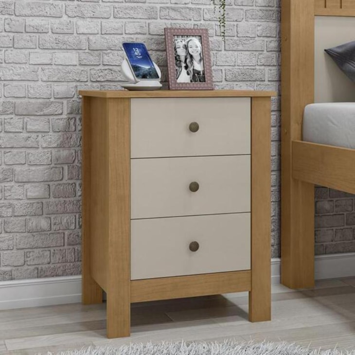 Mesa De Cabeceira Maggiore Amêndoa E Off White Móveis Lopas