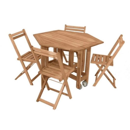 Mesa Sextavada Com 4 Cadeiras Acacia Metalnew - Imagem principal - 2cadba6f-2a1b-4912-aa45-16aa34960435