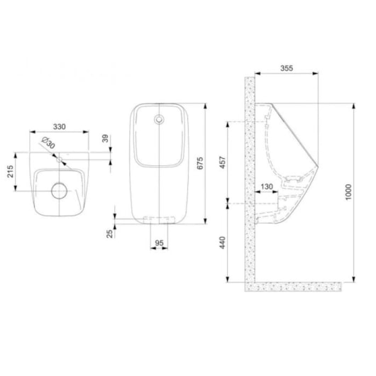 Mictório Rimless Entrada Traseira Proton Square Branco Roca - Imagem principal - 71a9cd77-f062-4d7e-99be-400c85745fca