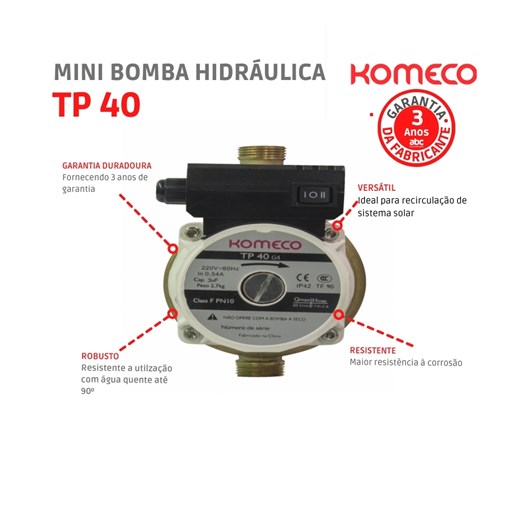 Mini Bomba Hidráulica Pressurizadora De Água Tp40 G4 Bronze 220V 60Hz Komeco - Imagem principal - 43669e8a-9045-49bb-bae1-b0af22a9b8a7