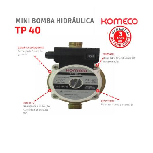 Mini Bomba Hidráulica Pressurizadora De Água Tp40 G4 Bronze 220V 60Hz Komeco - Imagem principal - c5f407ab-a67d-413d-a4b3-1165f2b7dd87