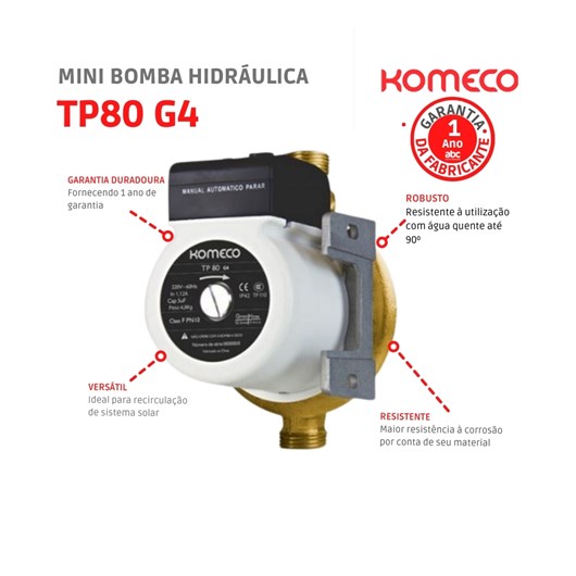 Mini Bomba Hidráulica Pressurizadora De Água Tp80 G4 Bronze 220V 60Hz Komeco - Imagem principal - 274343b4-0e7c-402d-a373-0c396c66f726