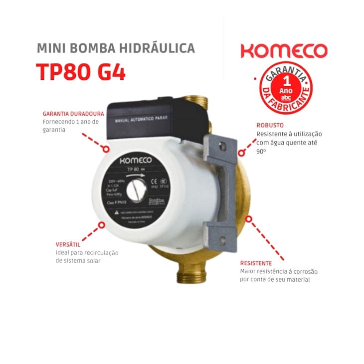 Mini Bomba Hidráulica Pressurizadora De Água Tp80 G4 Bronze 220V 60Hz Komeco