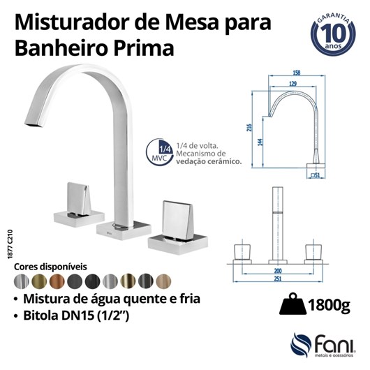 Misturador de Mesa para Banheiro e Lavabo Bica Prima Preto Fosco Fani - Imagem principal - 9fc00339-f279-4348-9e0d-fa5a39667cfb