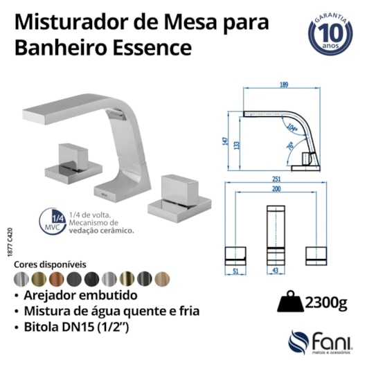 Misturador de Mesa para Banheiro e Lavabo Essence 1877 Champanhe Fani - Imagem principal - 576942e3-384b-411c-8100-3524e8dbe703