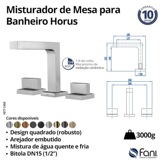 Misturador de Mesa para Banheiro e Lavabo Horus 1877 1/2  Champanhe Fani - Imagem principal - ded18900-4ed5-42b6-904a-b607b718a08a