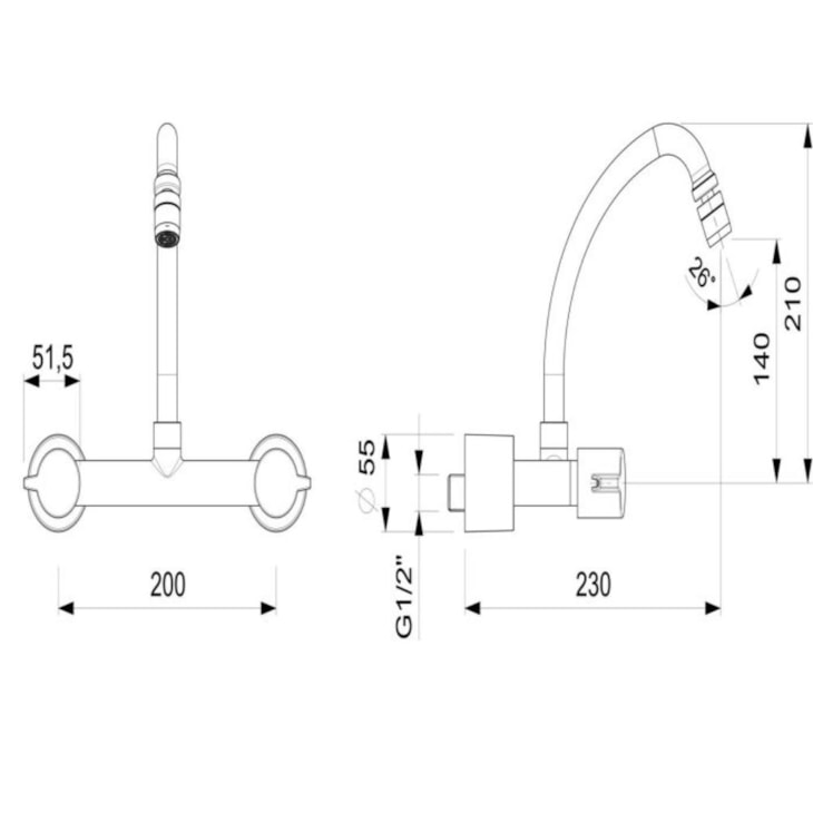 Misturador De Parede Para Cozinha Bica Média Fit Cromado Celite