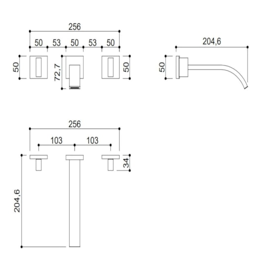 Misturador Duplo Comando Para Lavatório De Parede Rb2044 Dourado Rubinettos - Imagem principal - d6076645-b697-4111-a67d-081fe049e9a2