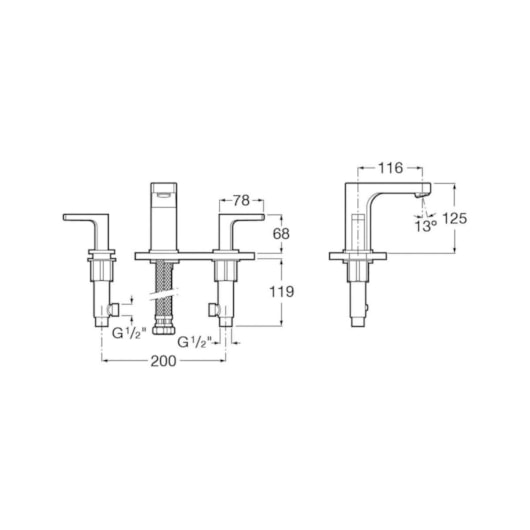 Misturador Lavatório De Mesa Com 3 Furos Bica Baixa Escuadra Cromado Roca - Imagem principal - 70227fbe-056b-4b24-8034-f89202fe30a2