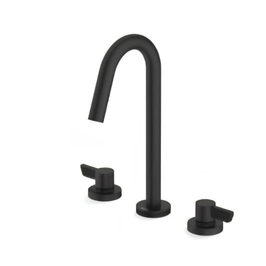 Misturador Lavatório Mesa 3 Furos Bica Alta Com Válvula Logic Preto Matte Roca - Imagem principal - 83f2384d-fd08-4431-a631-684b5d9fc44d