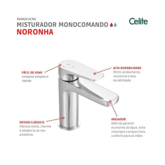 Misturador Monocomando Celite Noronha para Lavatório de Mesa - Imagem principal - a73761c1-0db9-46bd-a158-16cdcab8d6be