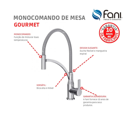 Misturador Monocomando de Mesa para Cozinha Mendoza 6256 C604 Cromado Fani - Imagem principal - 75295286-2372-476b-9fd0-baaa0b03a3a5